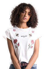 Sixth June - T-shirt ouvert roses guêpes blanc