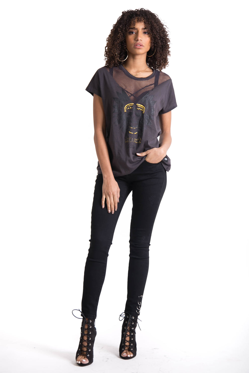 Sixth June - T-shirt mesh Monster gris foncé