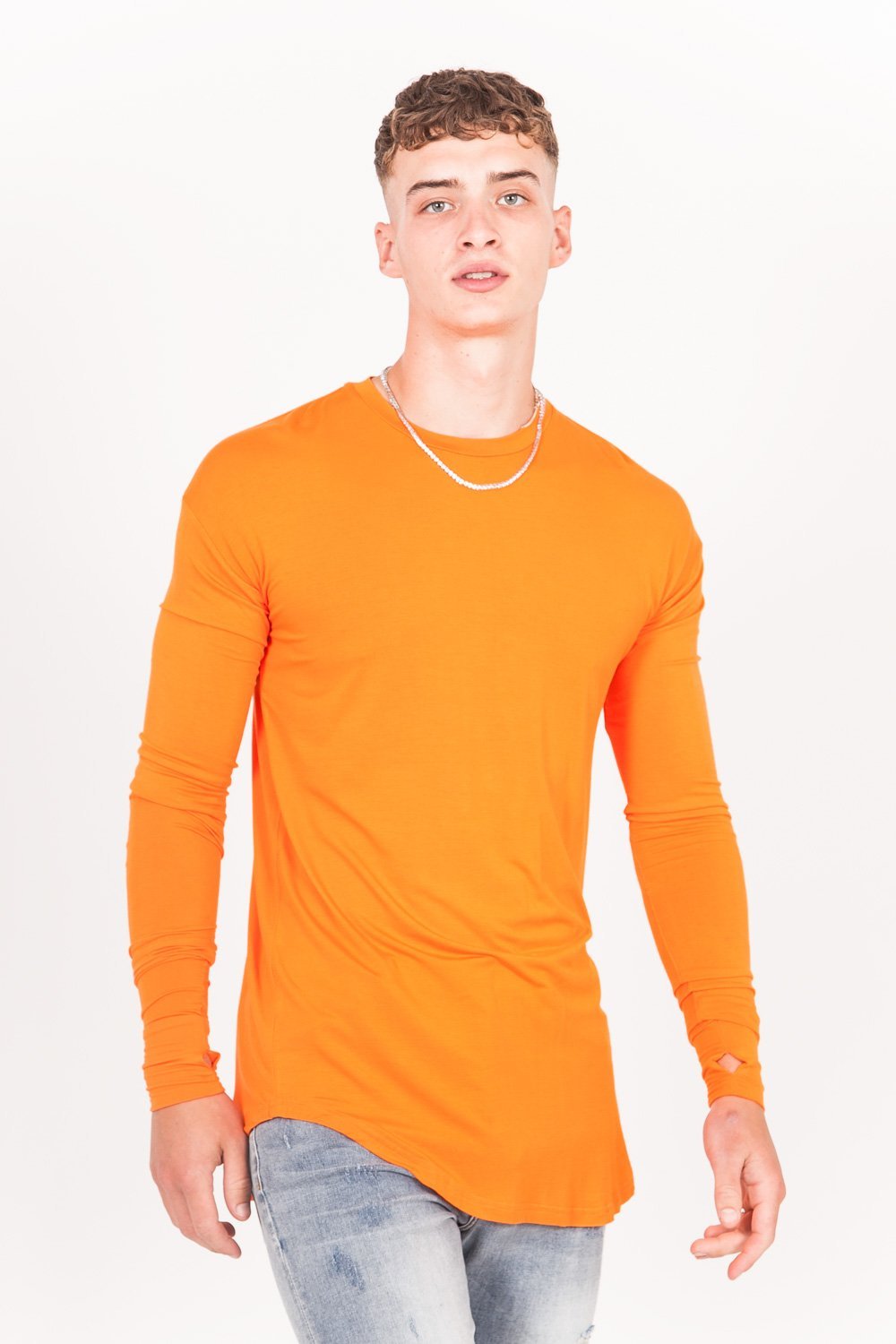 Sixth June - T-shirt manches longues bas arrondi orange