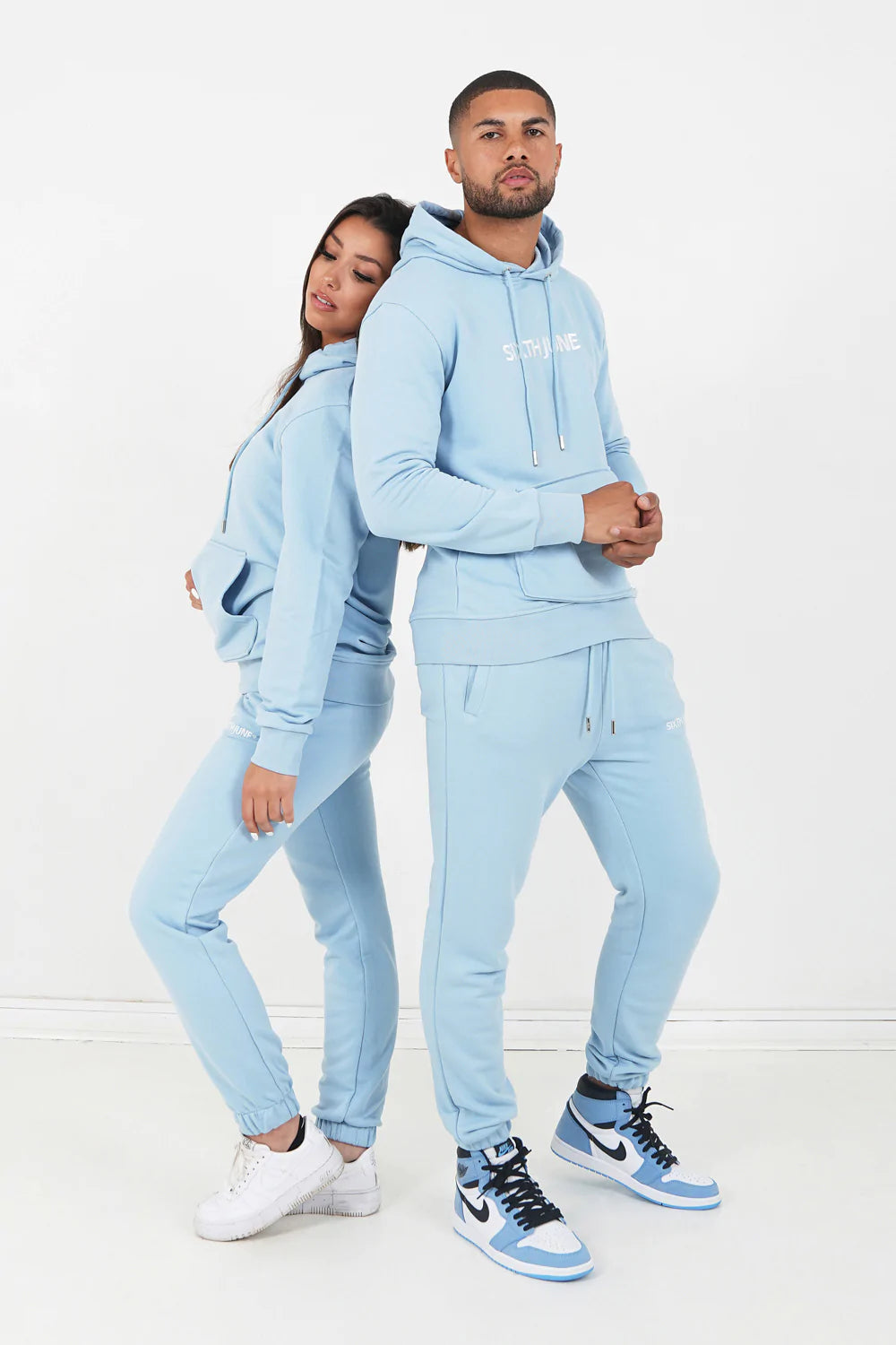 Sixth June - Jogging + sweat capuche logo brodé Bleu clair