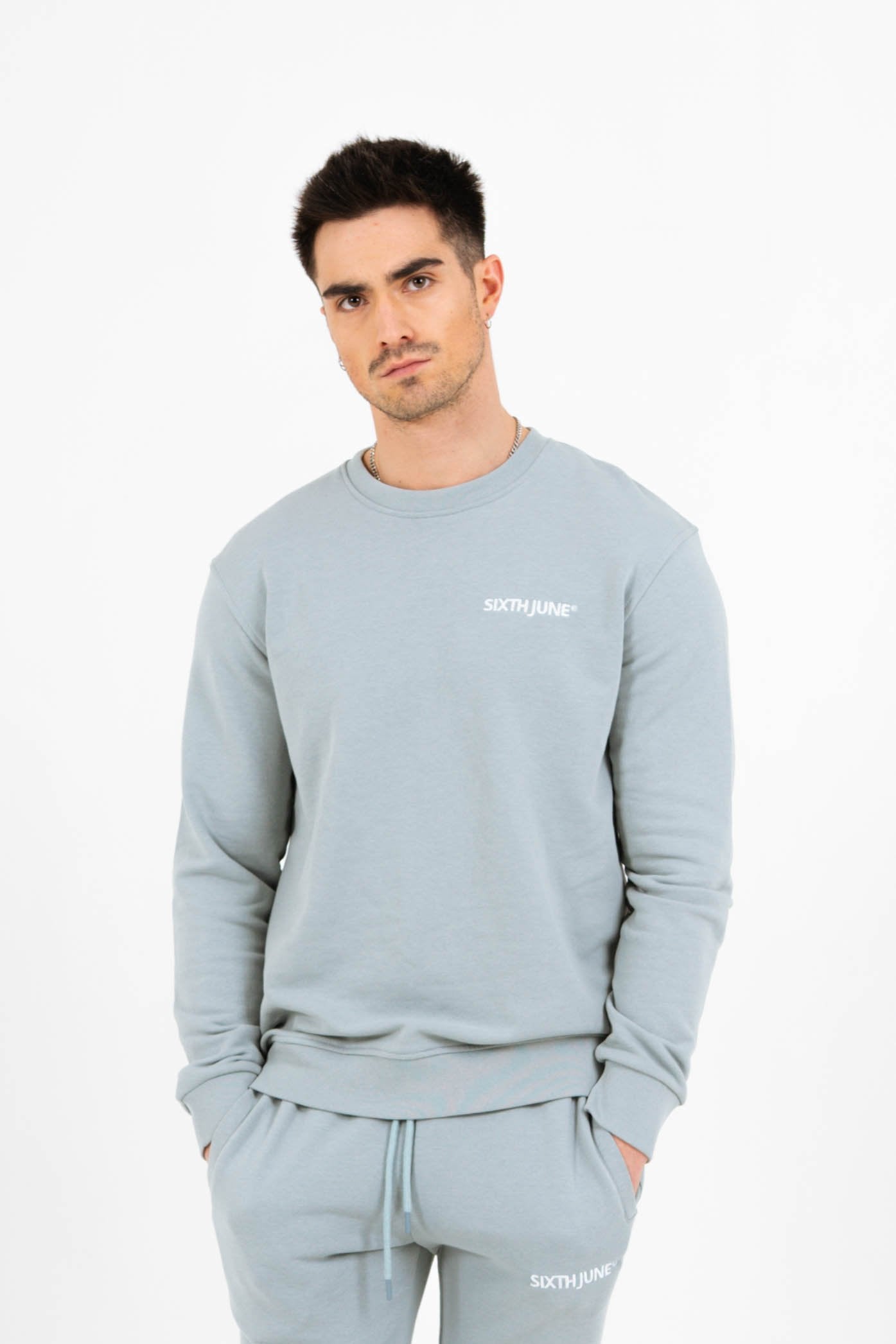 Sixth June - Sweatshirt soft logo brodé Bleu clair