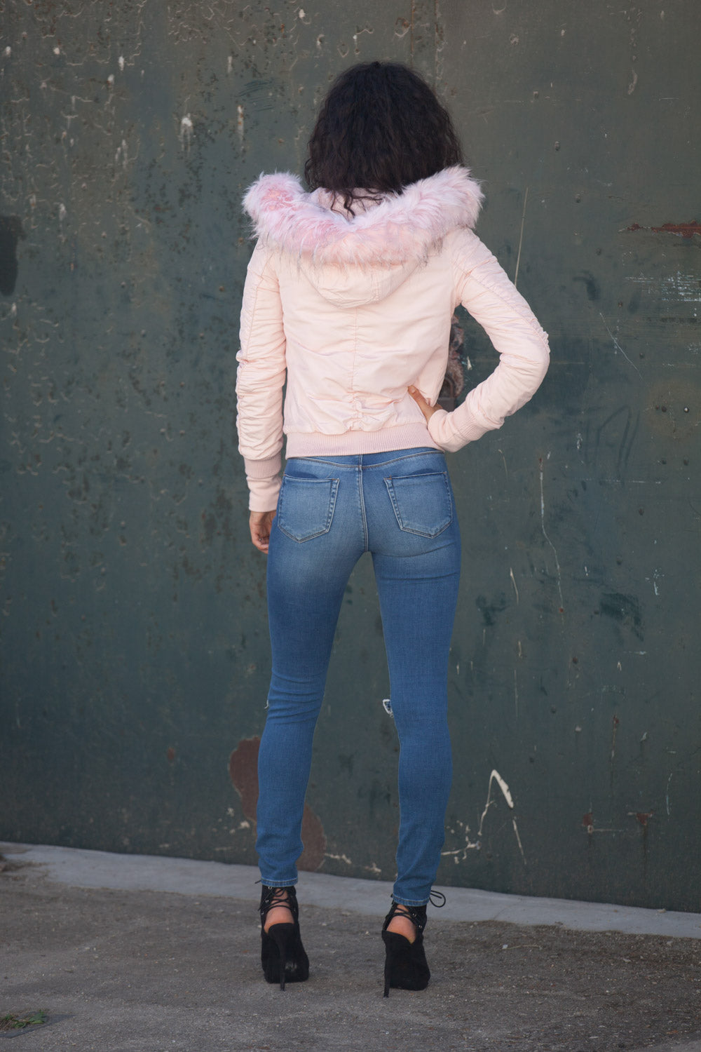 Sixth June - Bomber Femme capuche fourrure rose W2030CJA