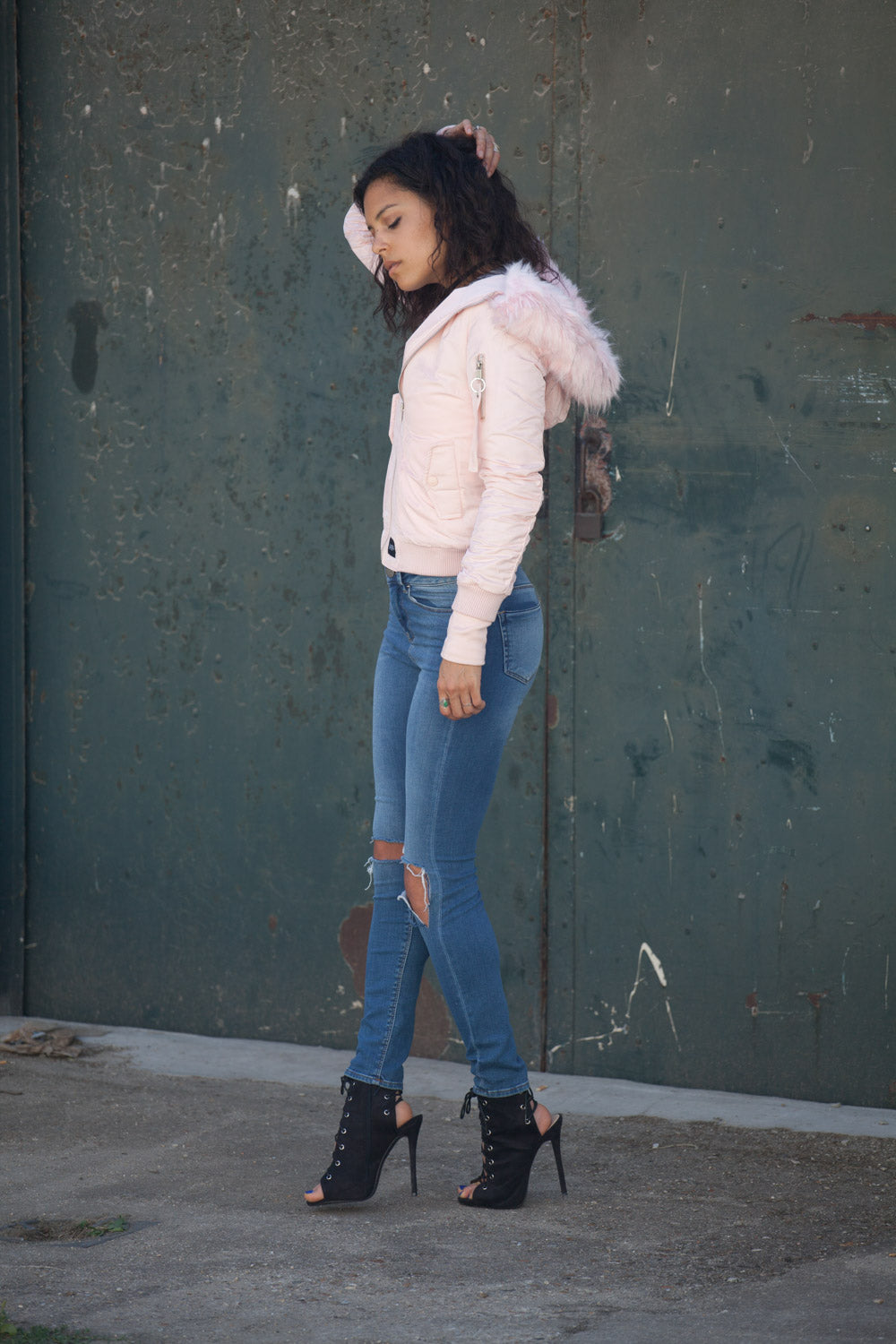 Sixth June - Bomber Femme capuche fourrure rose W2030CJA