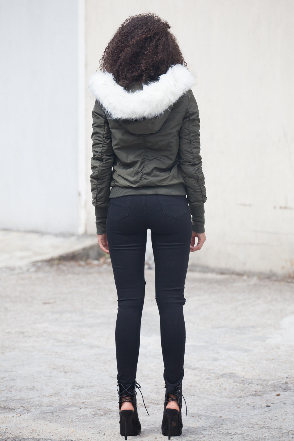 Sixth June - Bomber Femme capuche fourrure kaki blanc W2030CJA