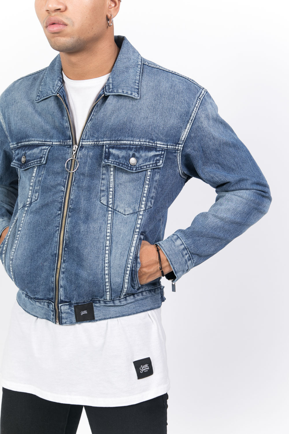 Sixth June - Veste jean zippée bleu