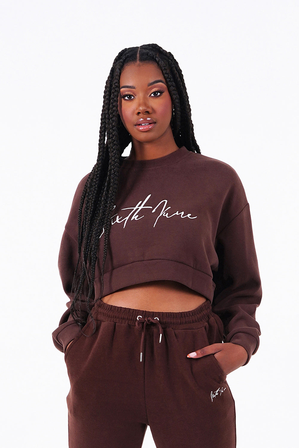 Sixth June - Sweatshirt signature molletonnée Marron foncé