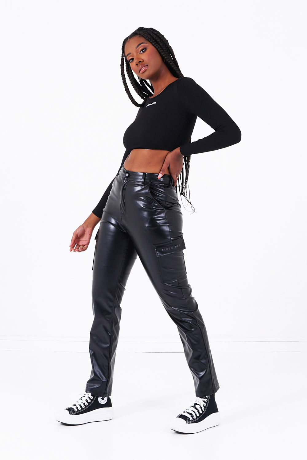 Sixth June - Pantalon cargo droit simili cuir