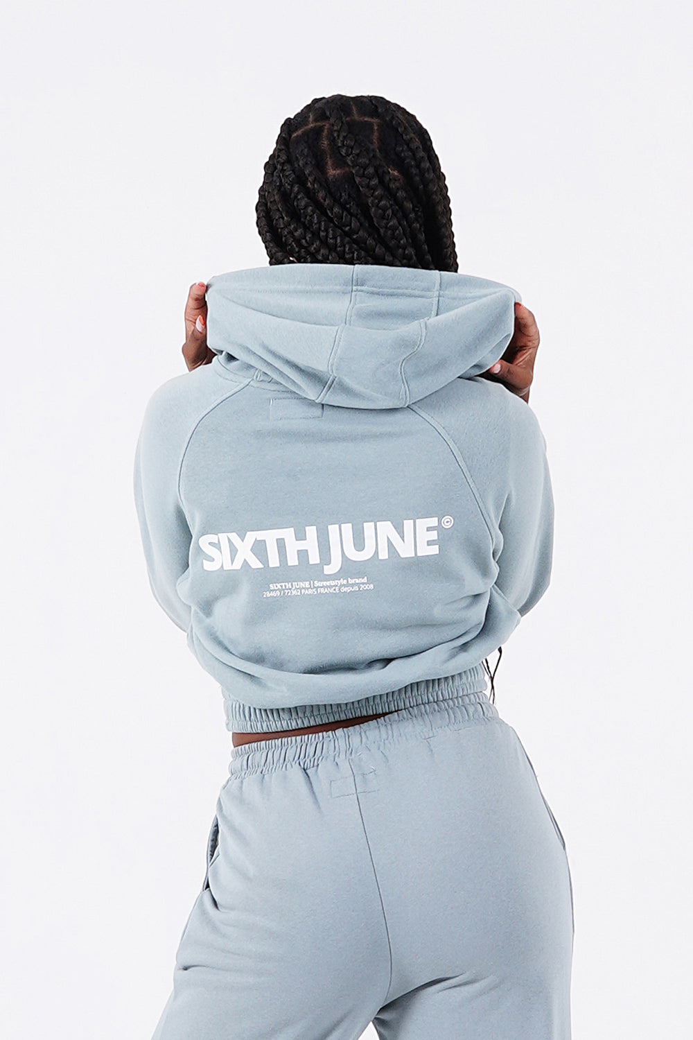 Sixth June - Sweat capuche court logo Bleu clair