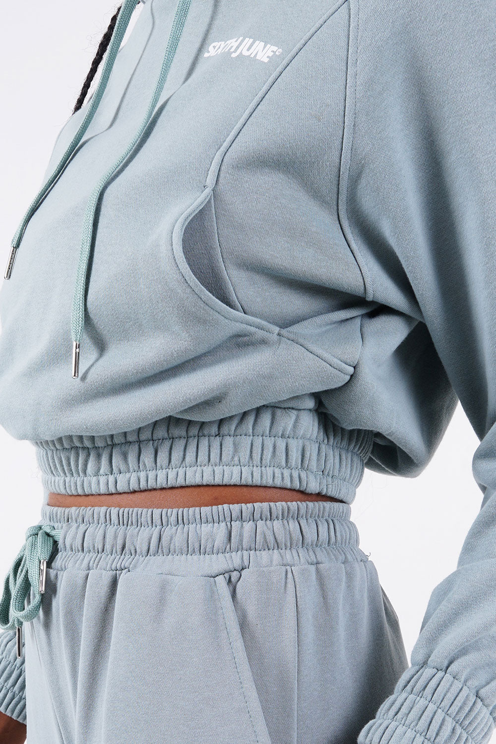 Sixth June - Sweat capuche court logo Bleu clair