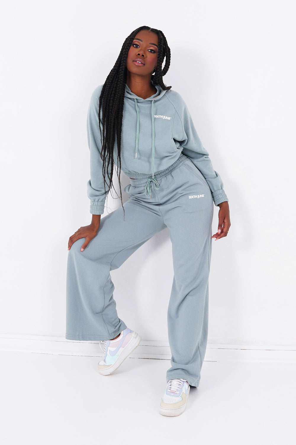 Sixth June - Sweat capuche court logo Bleu clair