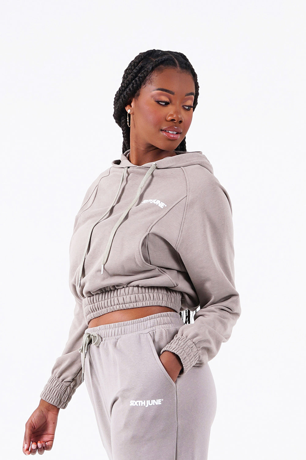 Sixth June - Sweat capuche court logo Taupe