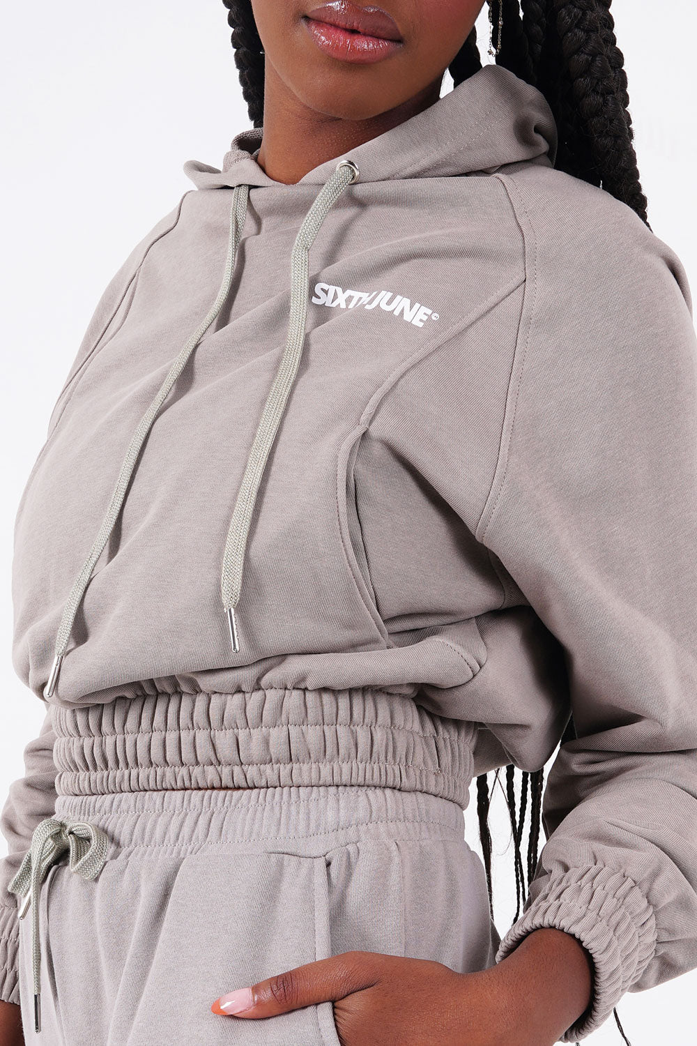 Sixth June - Sweat capuche court logo Taupe