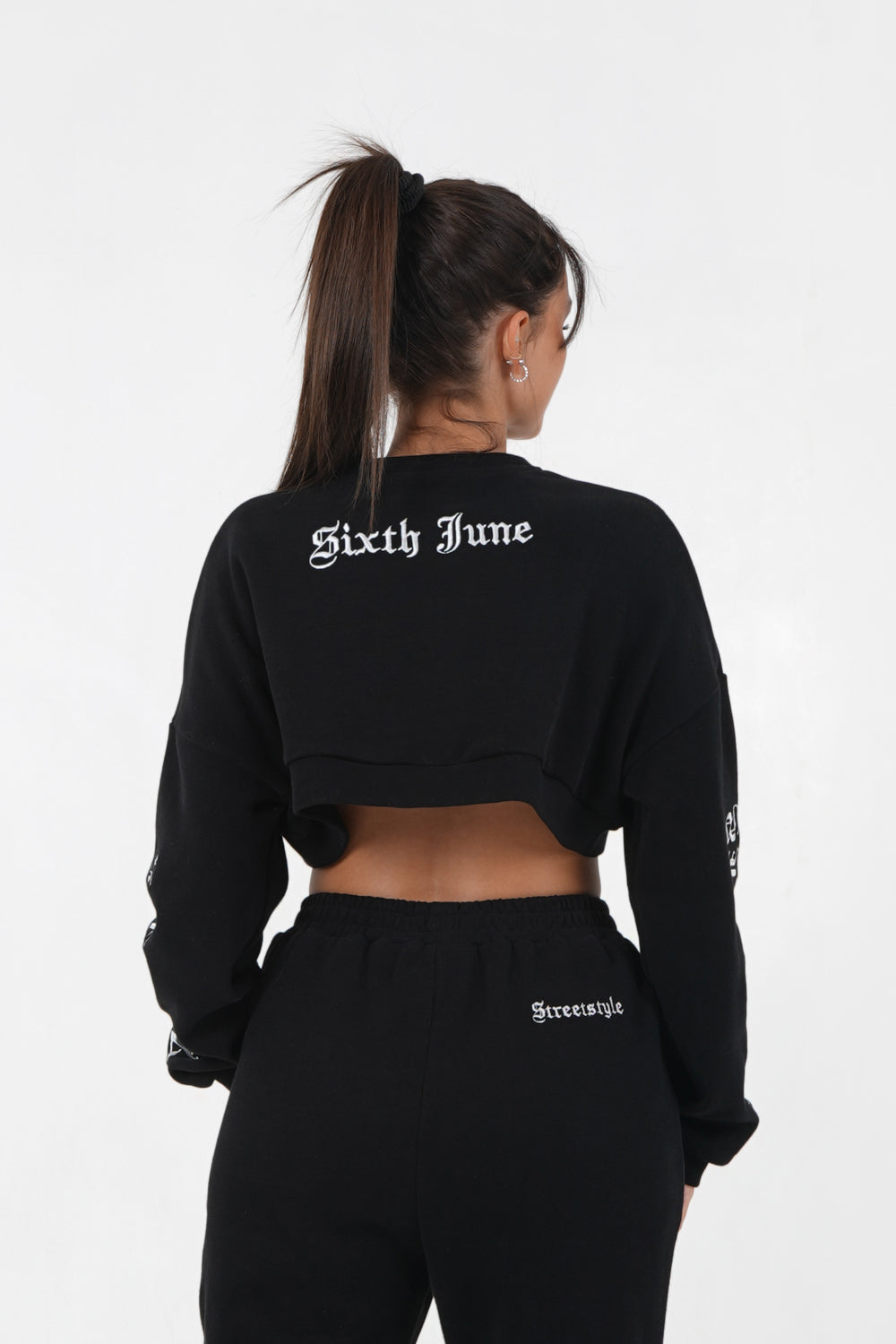 Sixth June - Sweatshirt court CREW gothique Noir