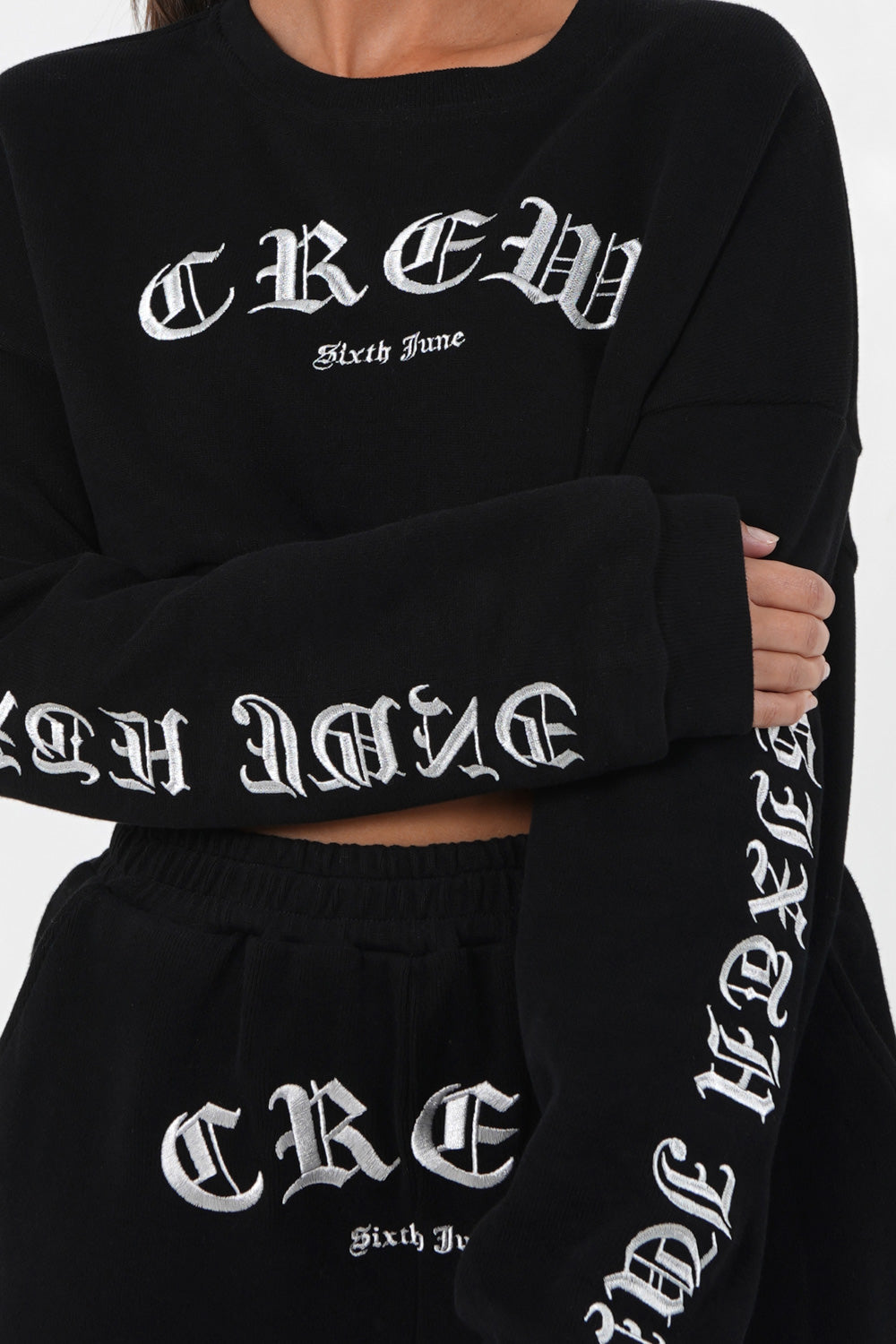 Sixth June - Sweatshirt court CREW gothique Noir