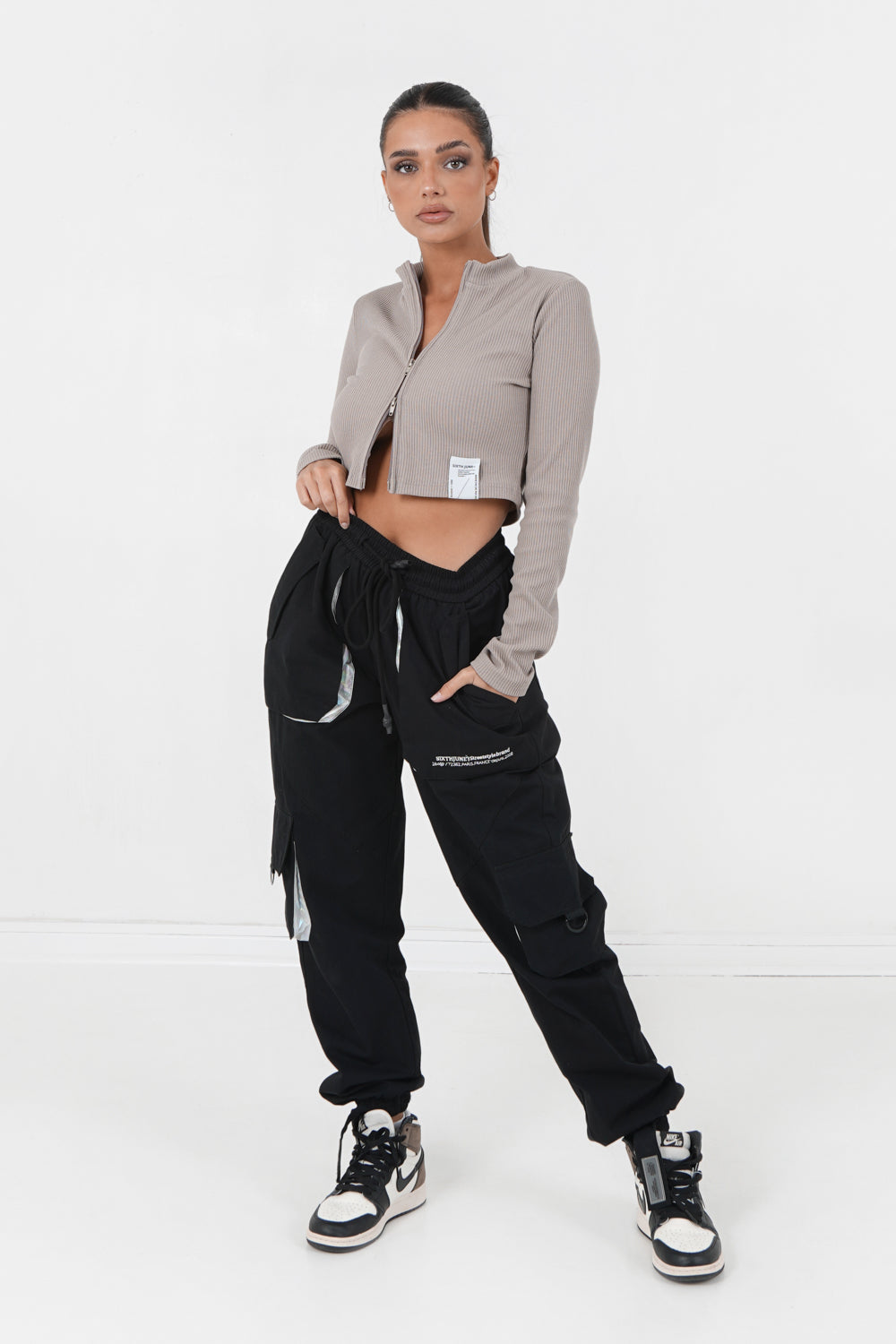 Sixth June - Top côtelée zippé Beige foncé