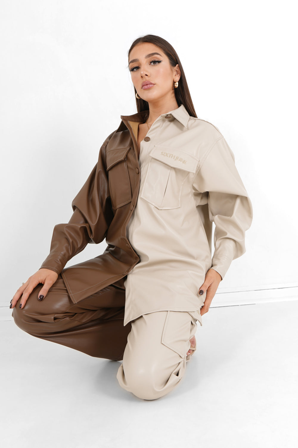 Sixth June - Chemise bicolore simili cuir Beige