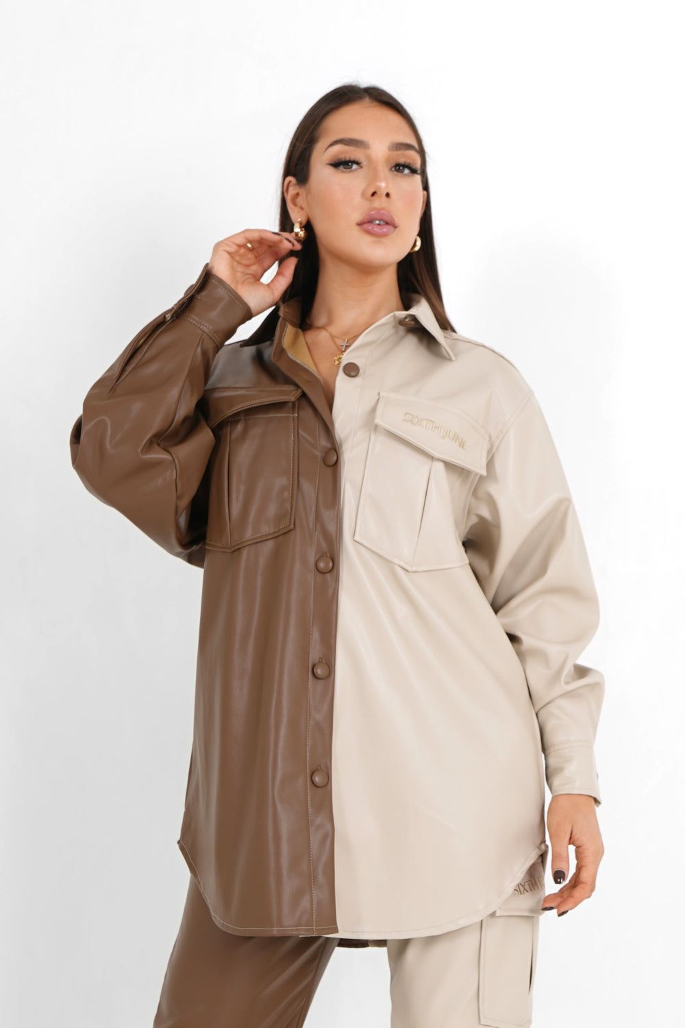 Sixth June - Chemise bicolore simili cuir Beige