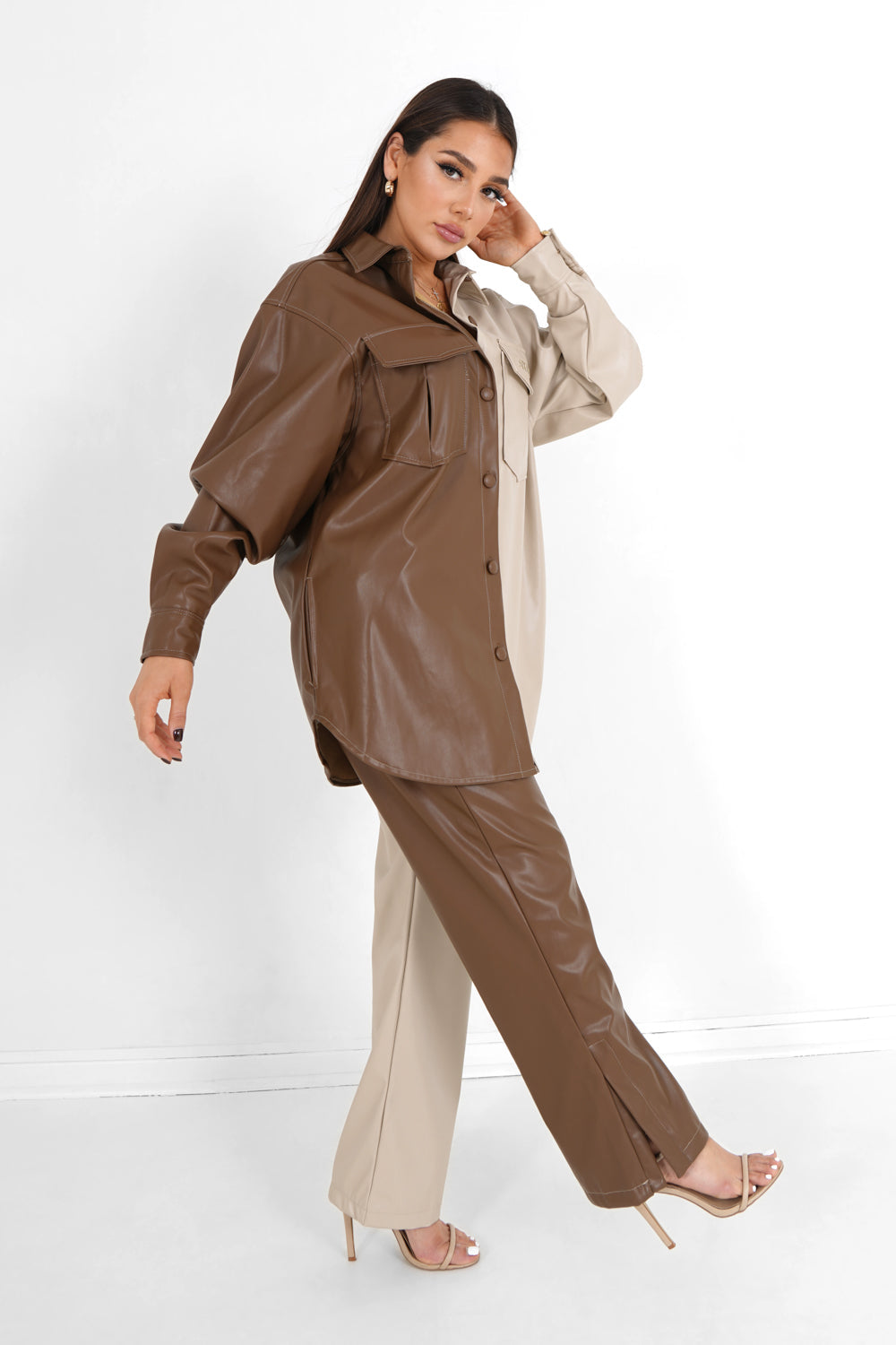 Sixth June - Pantalon bicolore simili cuir Beige