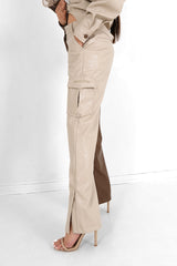 Sixth June - Pantalon bicolore simili cuir Beige