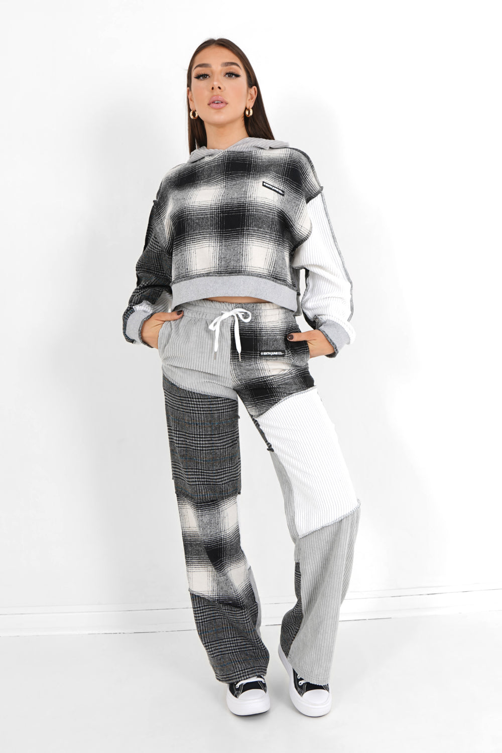 Sixth June - Sweatshirt capuche multi tissus Gris