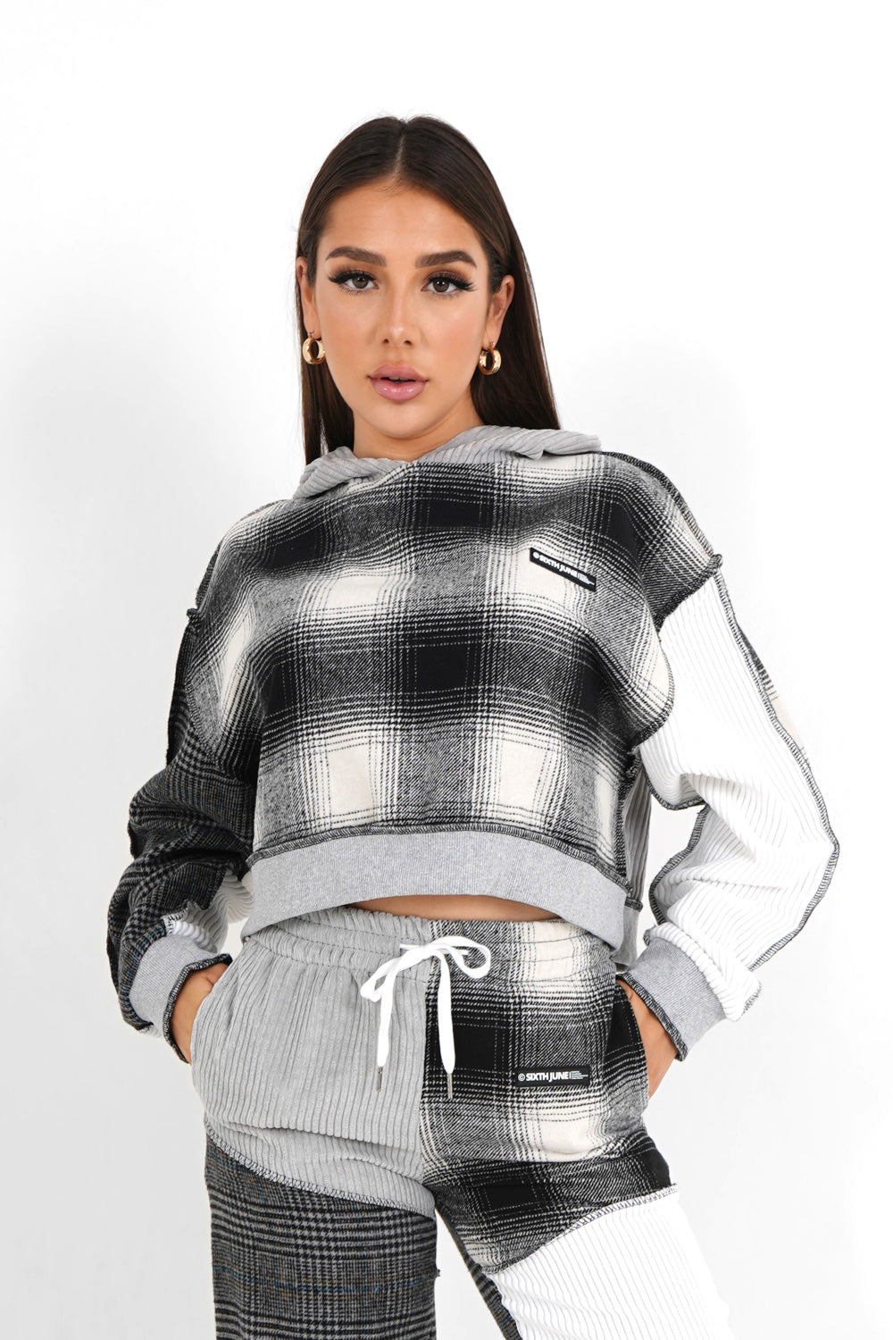 Sixth June - Sweatshirt capuche multi tissus Gris