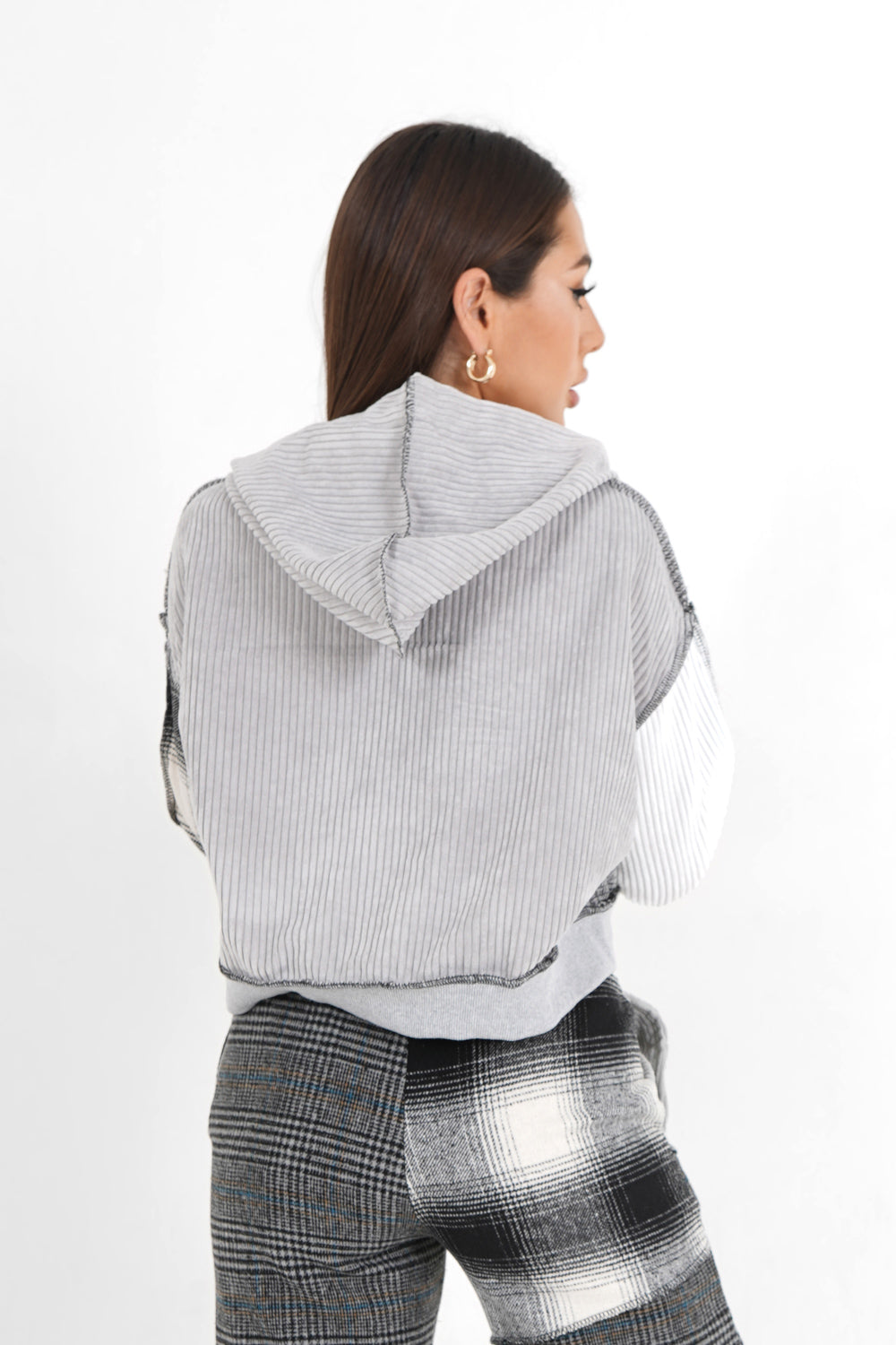 Sixth June - Sweatshirt capuche multi tissus Gris