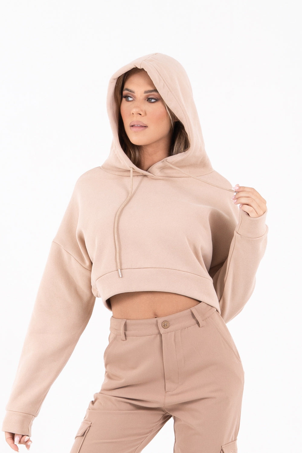 Sixth June - Sweat capuche court logo Beige clair
