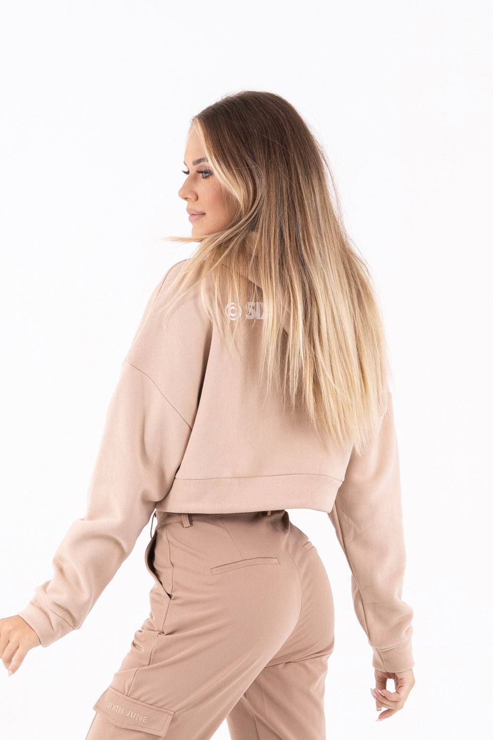 Sixth June - Sweat capuche court logo Beige clair