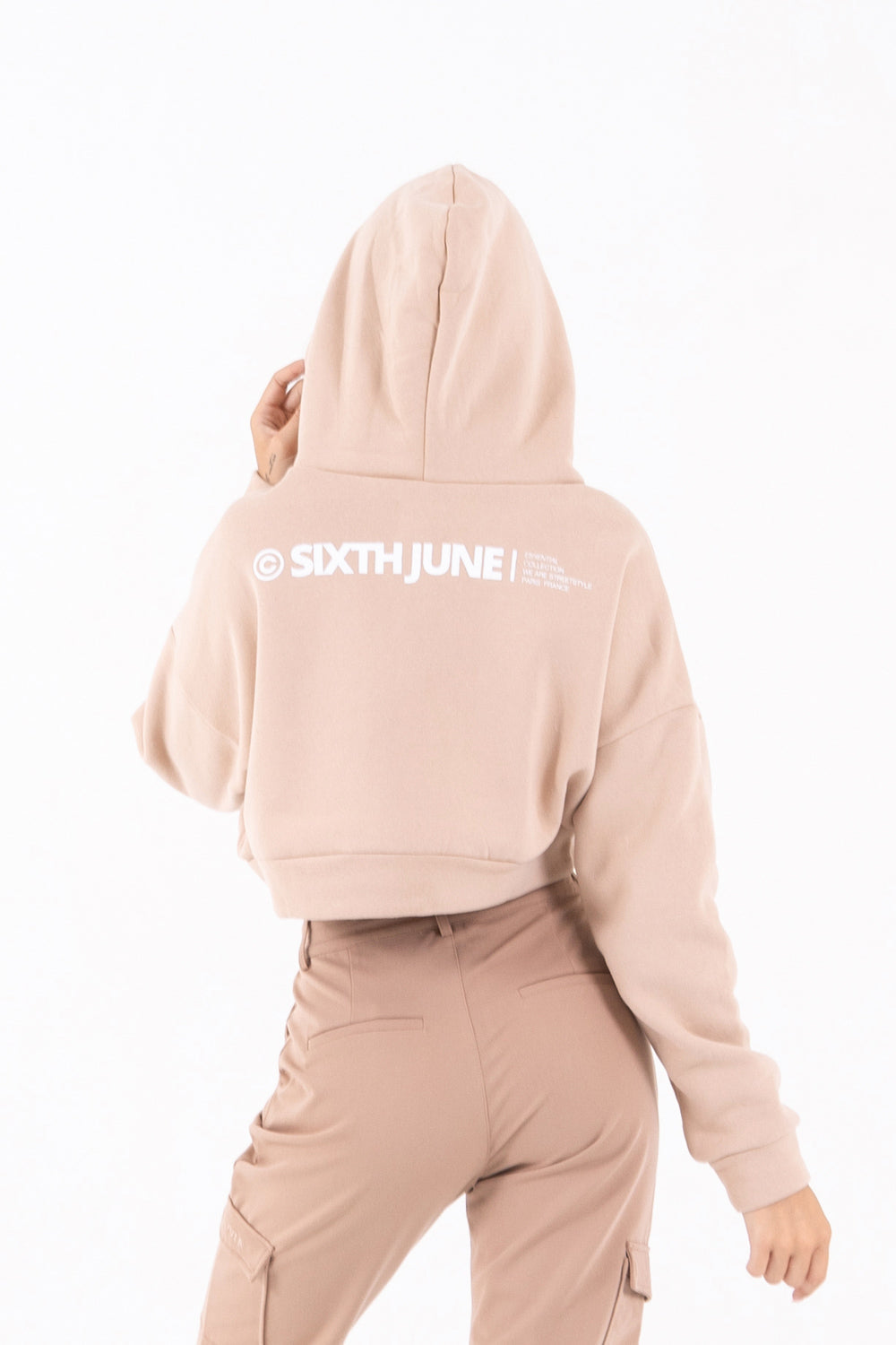 Sixth June - Sweat capuche court logo Beige clair
