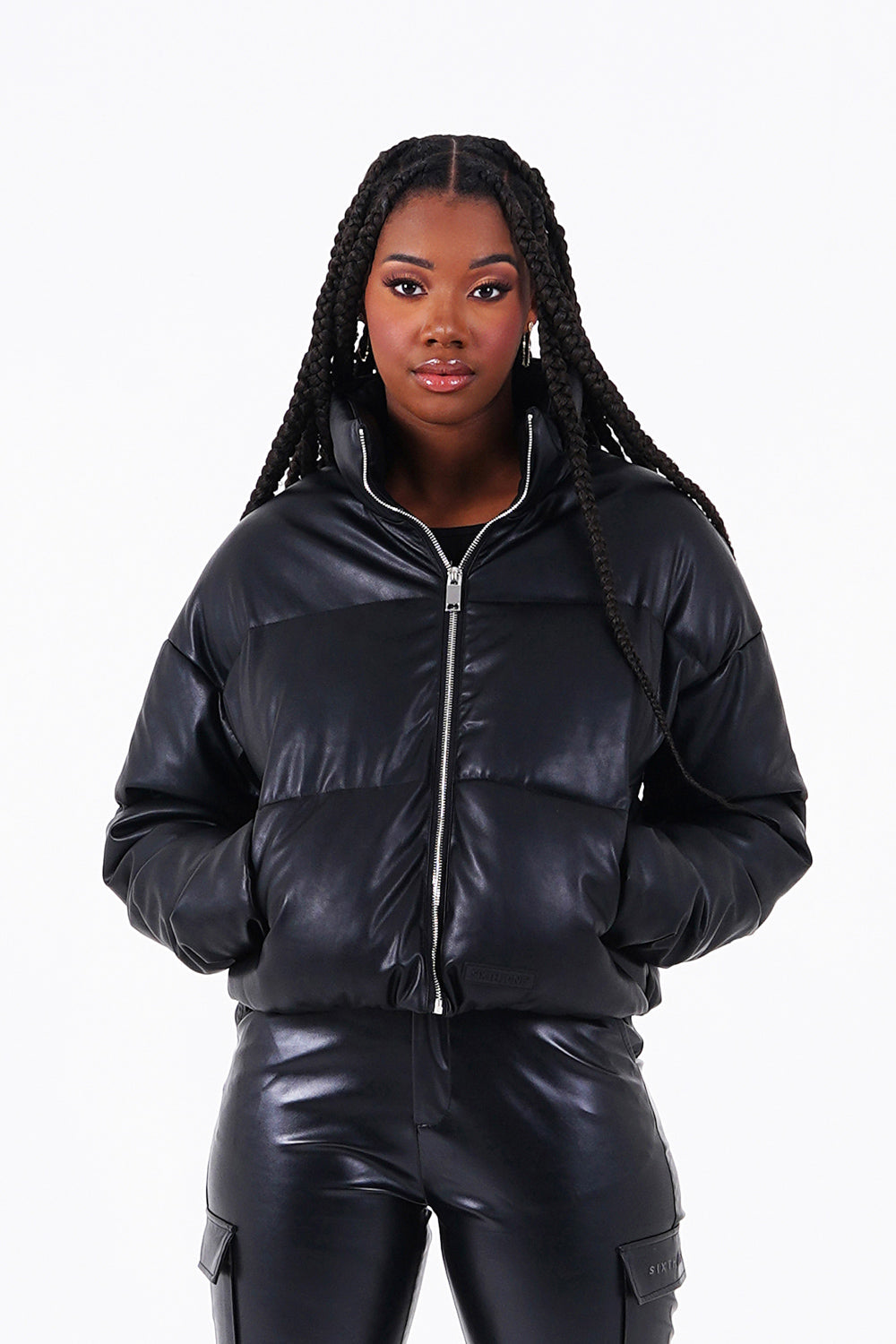 Sixth June - Doudoune courte simili cuir Noir