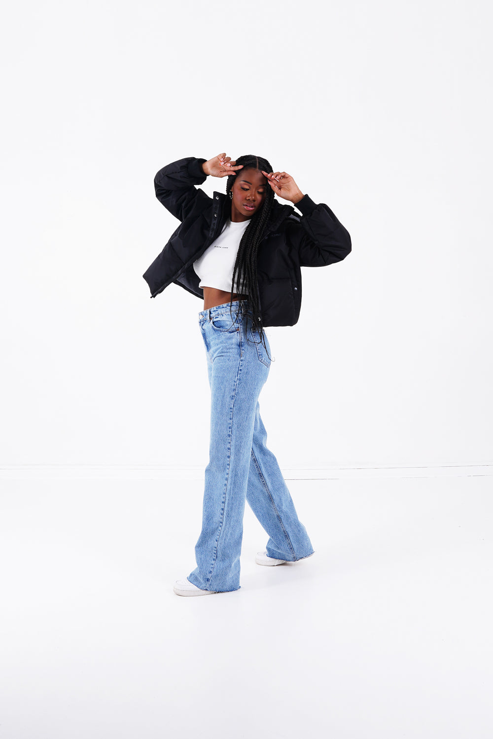 Nylon short thick puffer Black