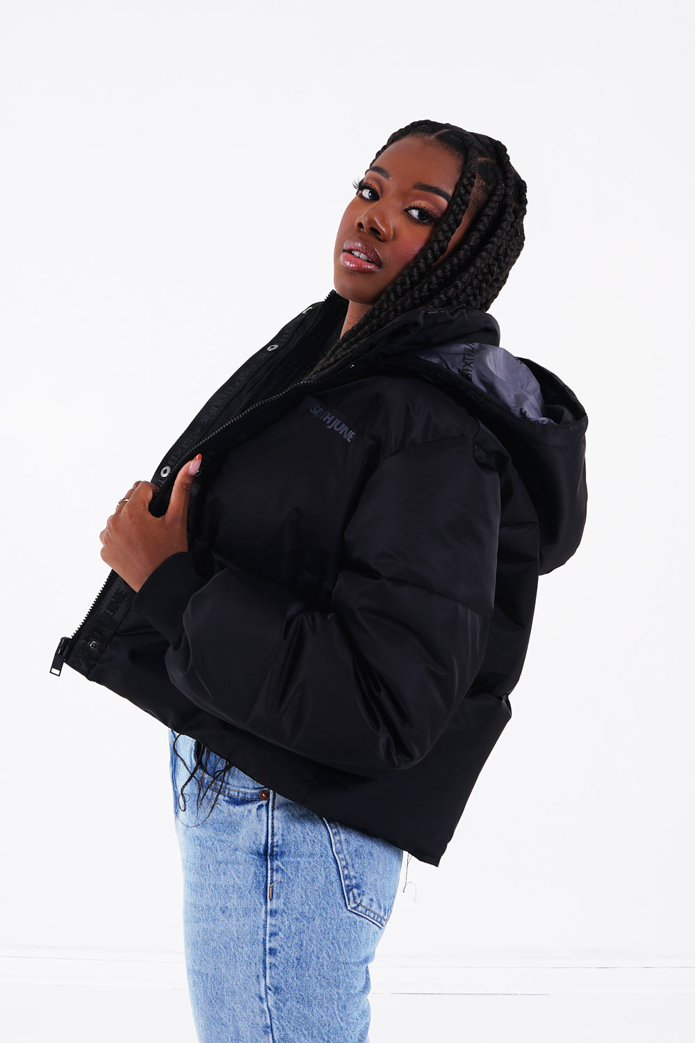 Nylon short thick puffer Black
