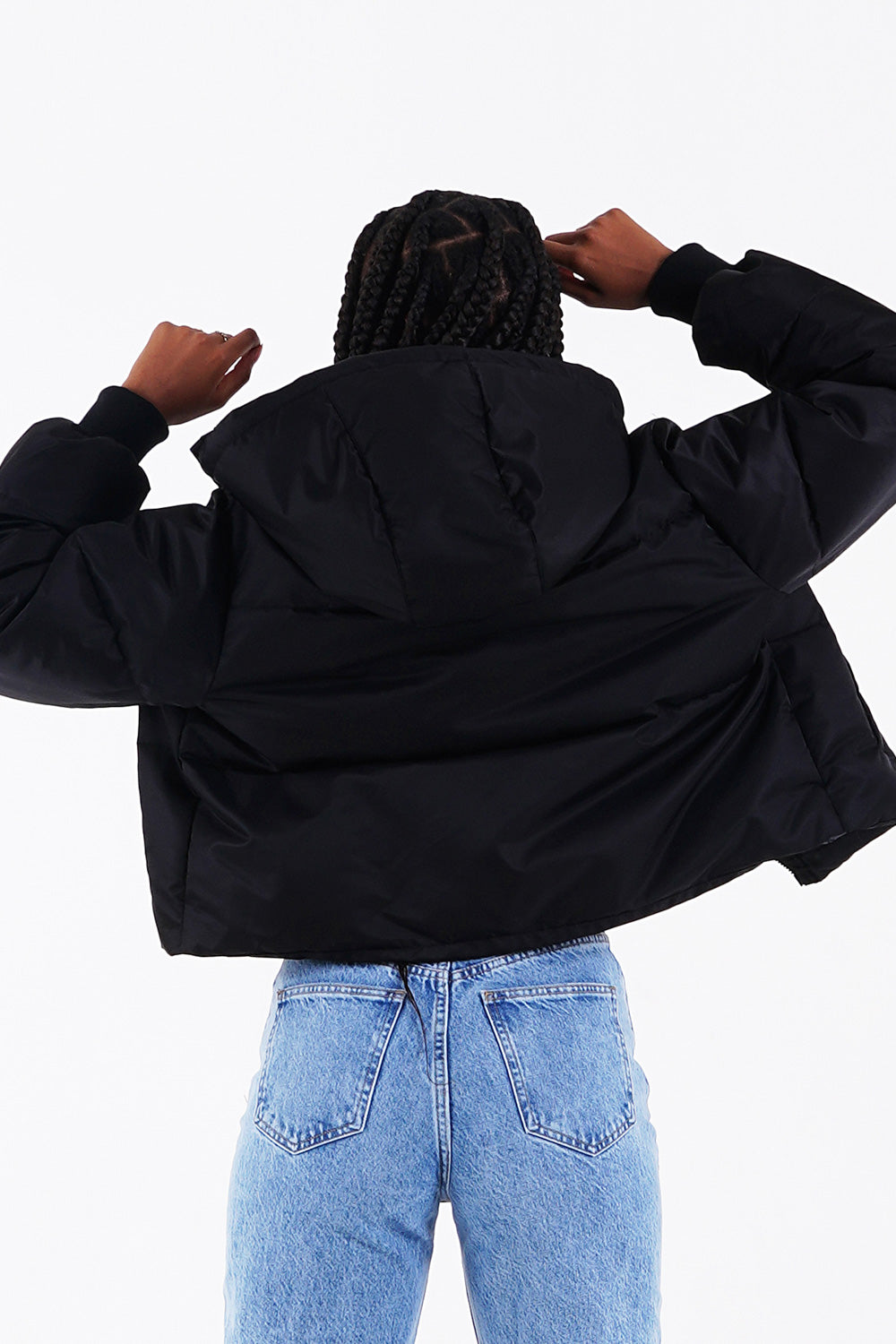 Nylon short thick puffer Black