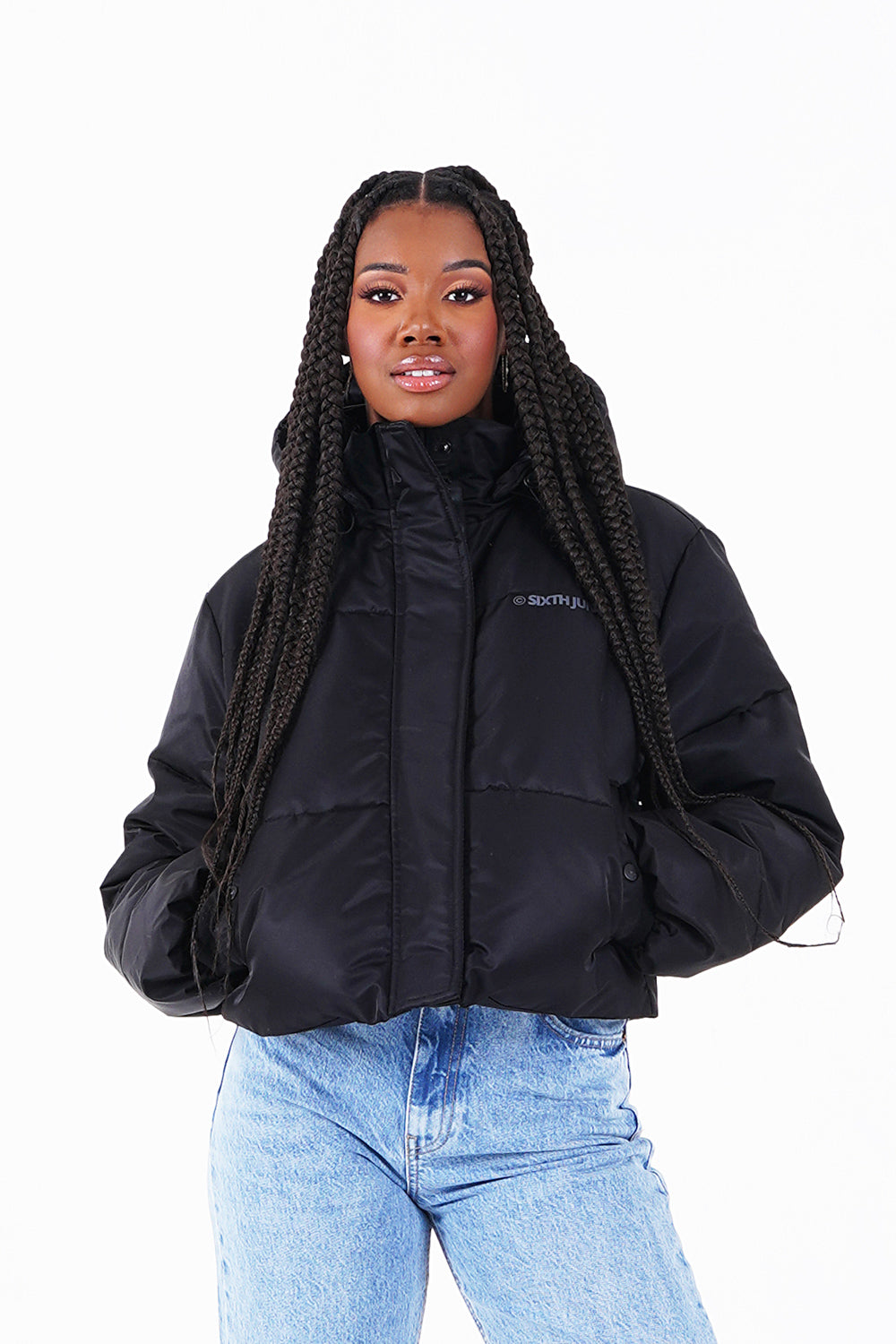 Nylon short thick puffer Black