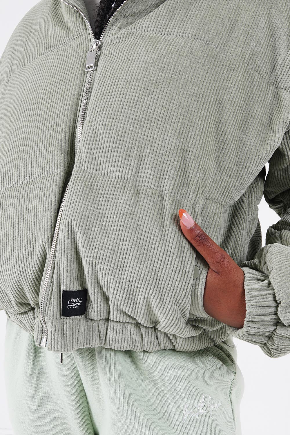 Sixth June - Doudoune courte velours Vert clair