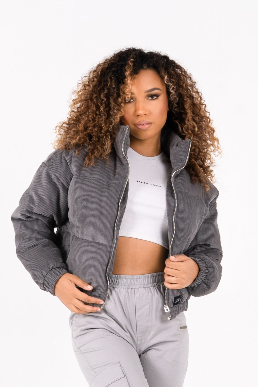 Sixth June - Doudoune courte velours Gris