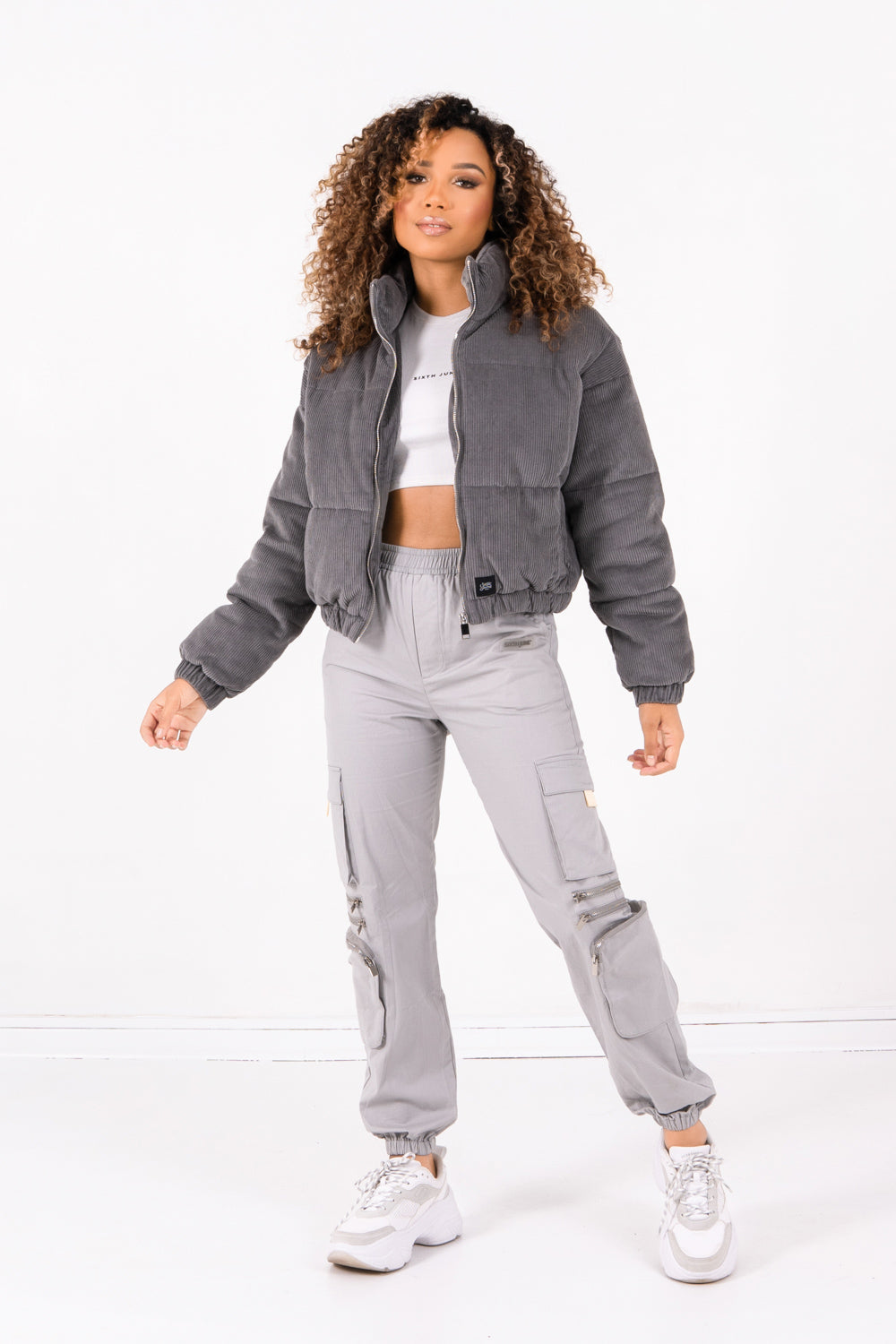 Sixth June - Doudoune courte velours Gris