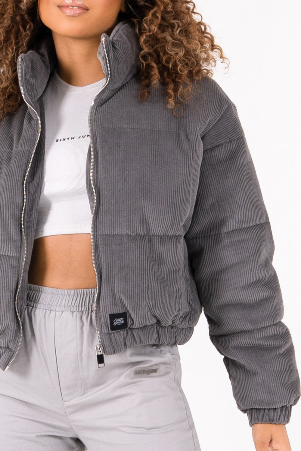 Sixth June - Doudoune courte velours Gris