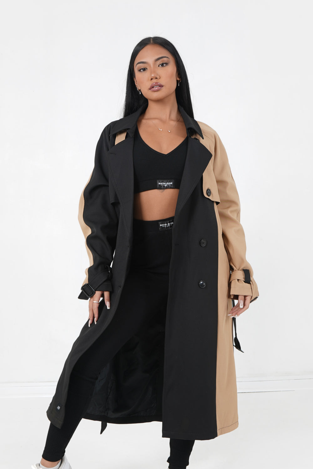 Sixth June - Trench bicolore ceinturé Noir