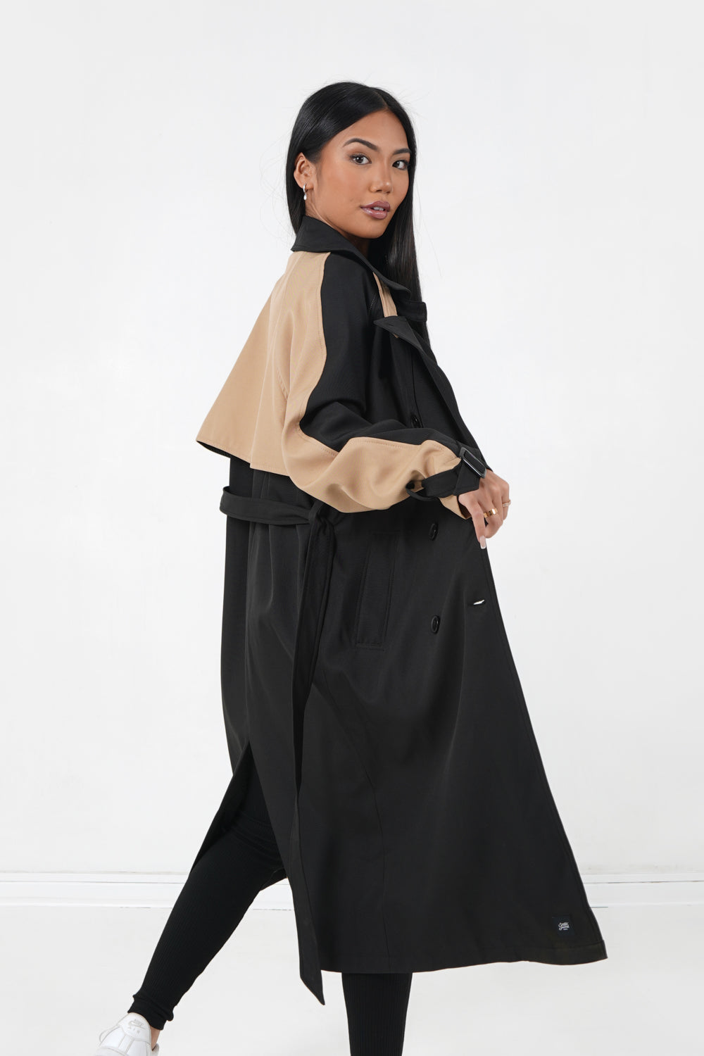 Sixth June - Trench bicolore ceinturé Noir