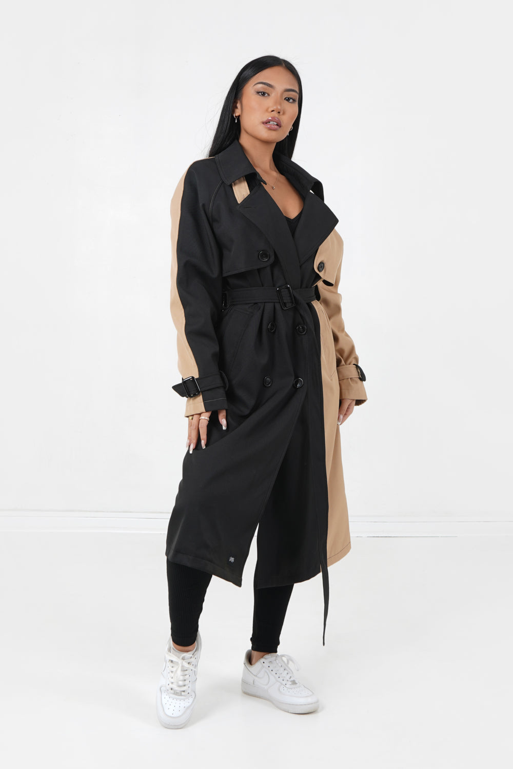Sixth June - Trench bicolore ceinturé Noir