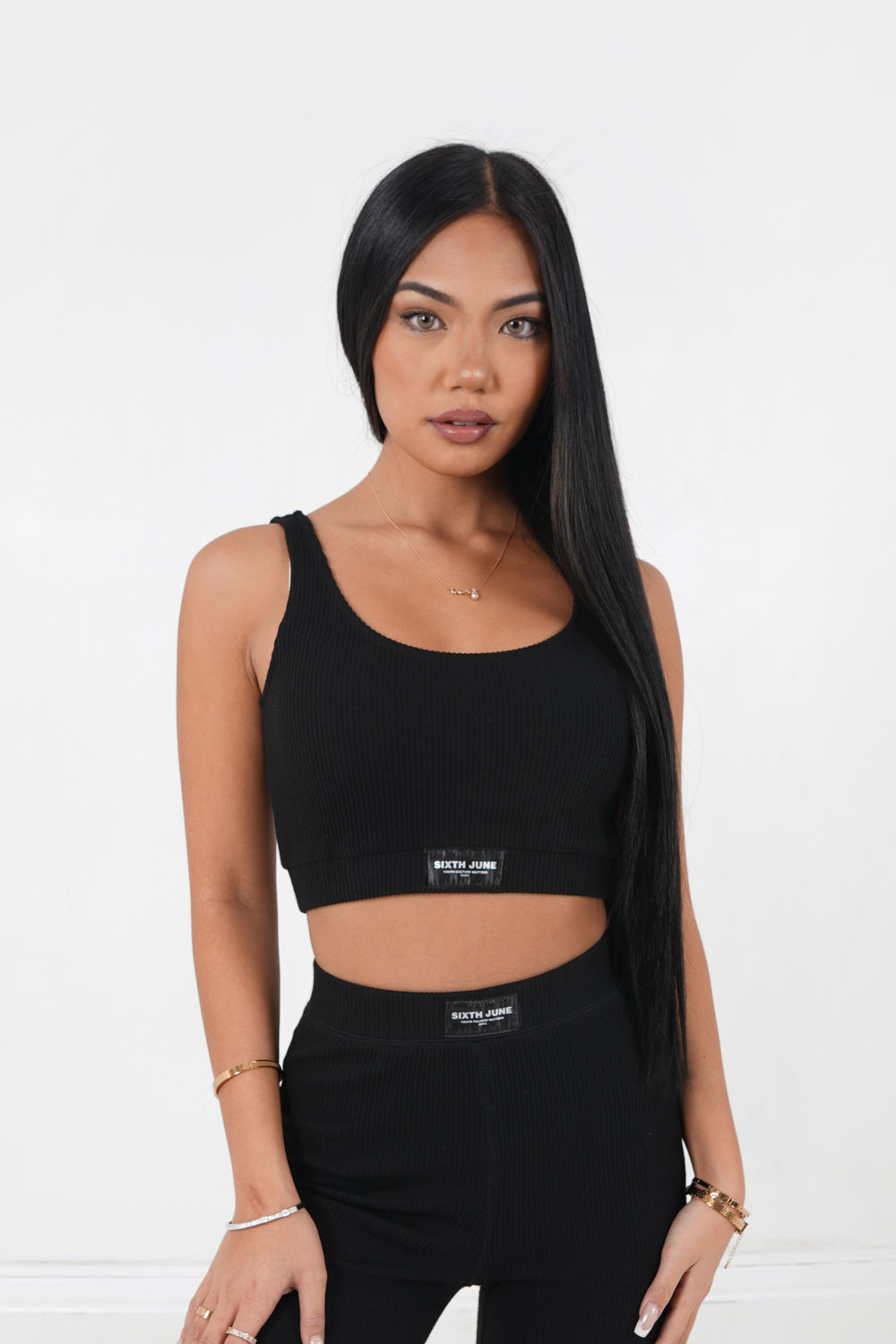 Geripptes Bralette Schwarz