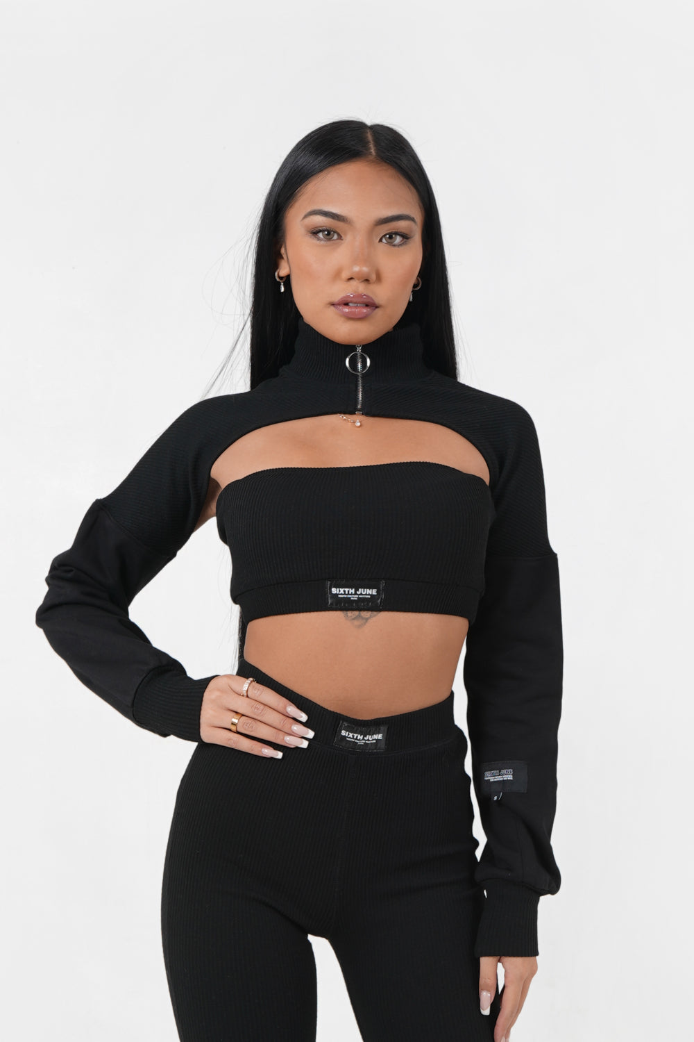 Brassière sans bretelles côtelée Noir