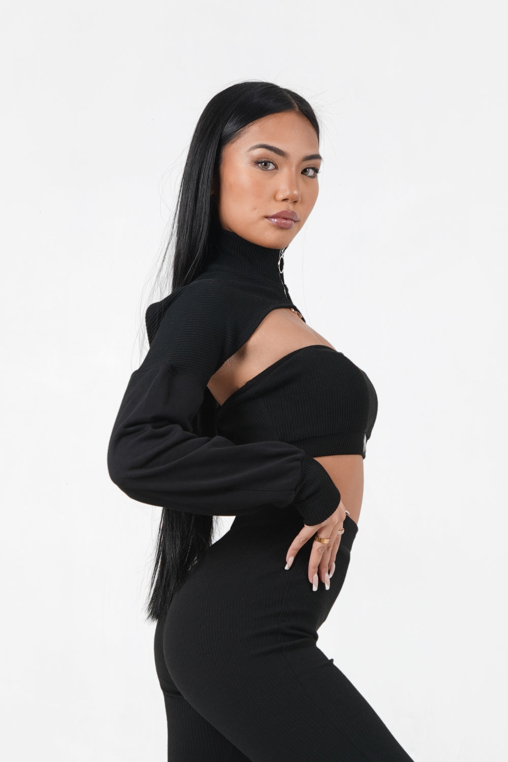 Brassière sans bretelles côtelée Noir