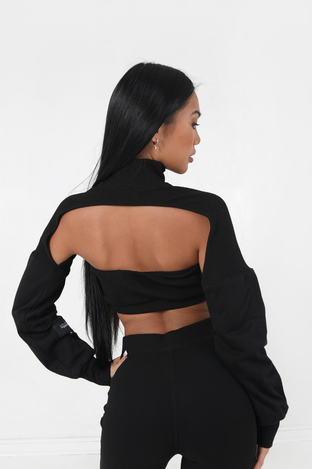 Brassière sans bretelles côtelée Noir