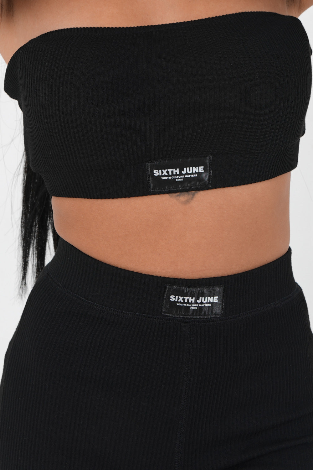 Brassière sans bretelles côtelée Noir