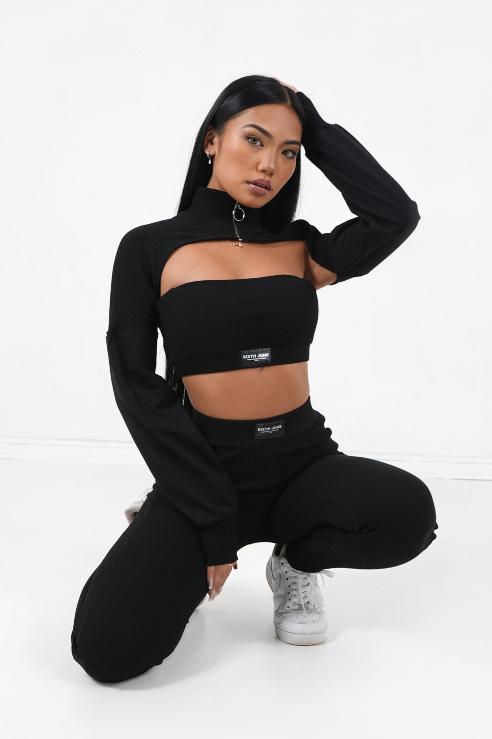 Brassière sans bretelles côtelée Noir