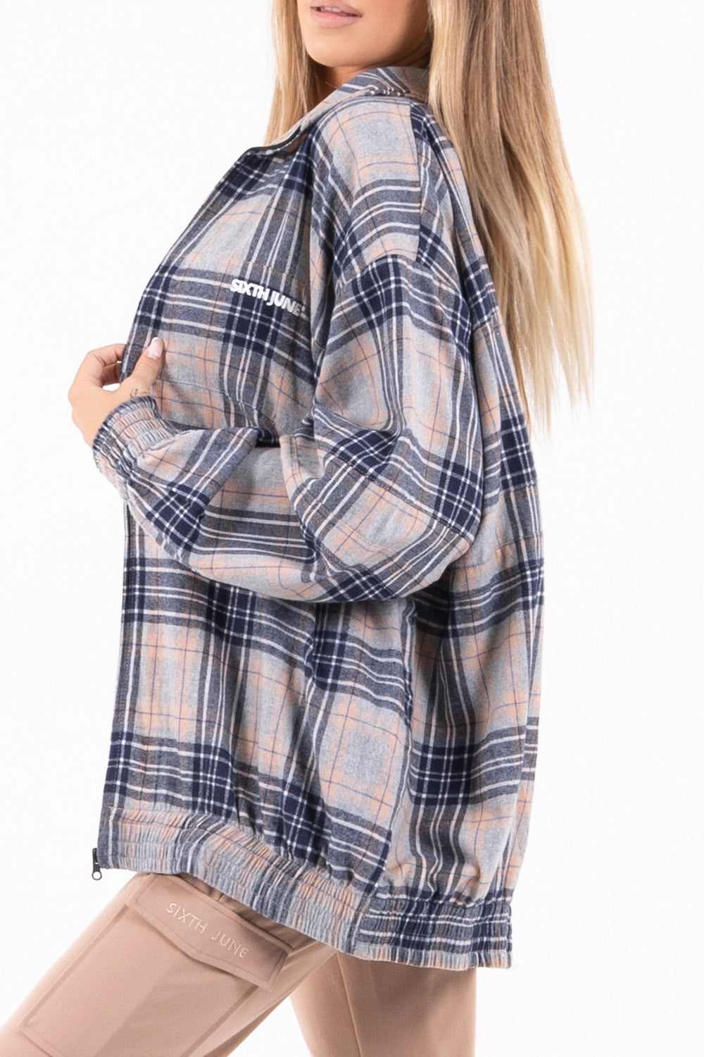 Sixth June - Veste large tartan Beige