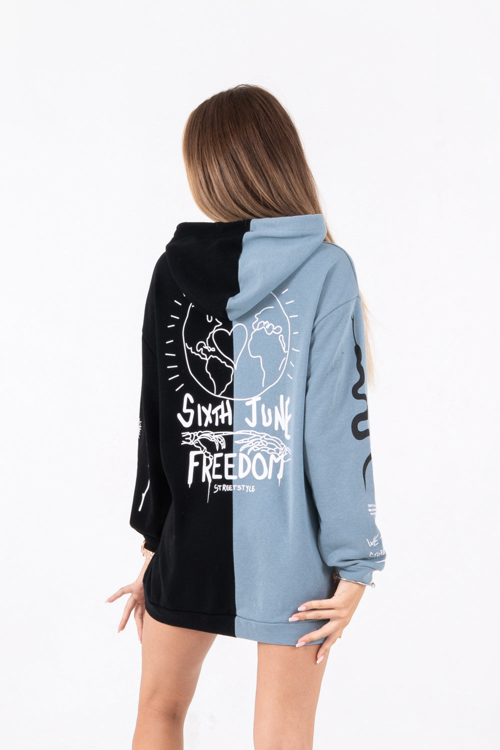 Sixth June - Robe sweat bicolore Crew Noir