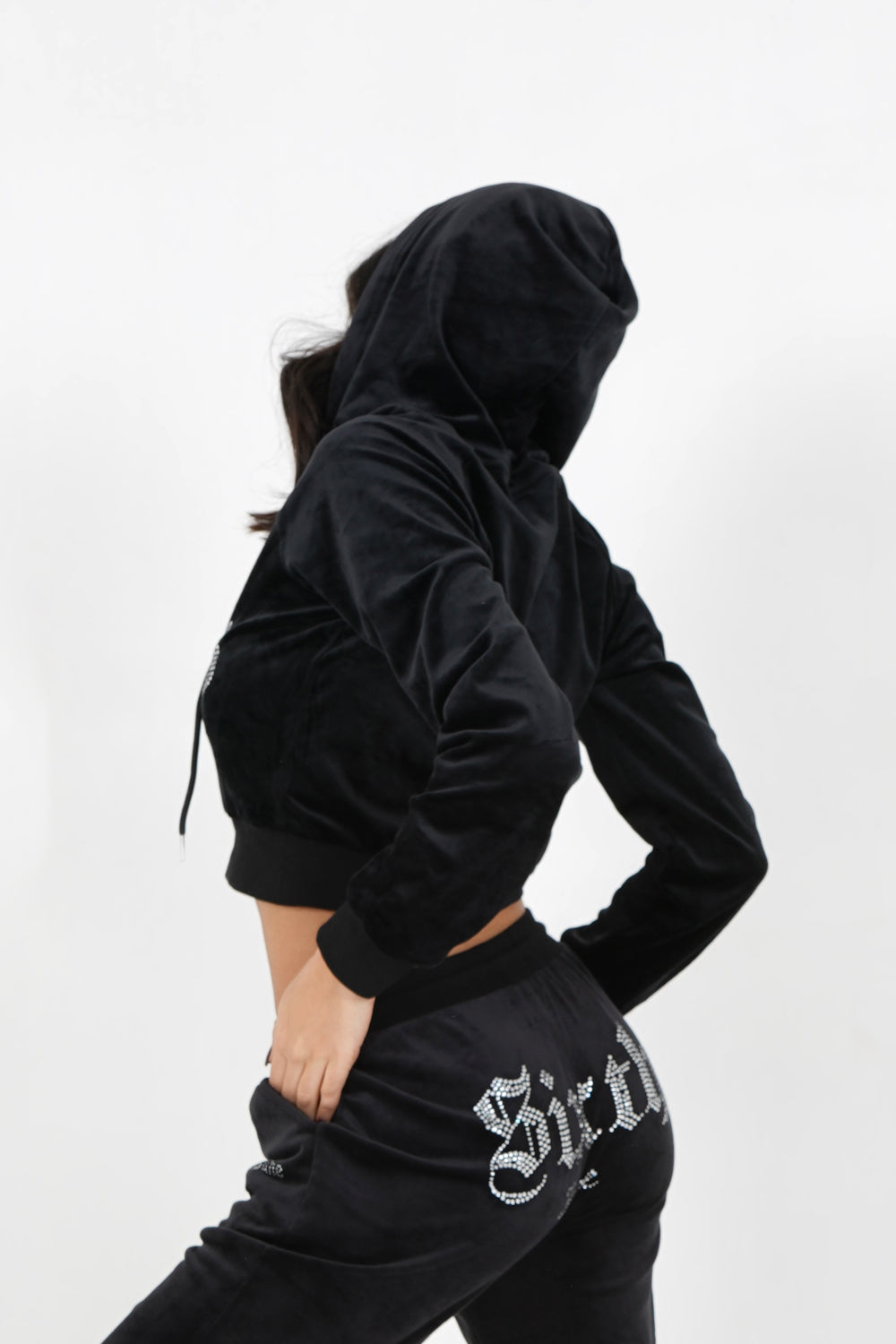 Sixth June - Sweatshirt capuche velours strass Noir